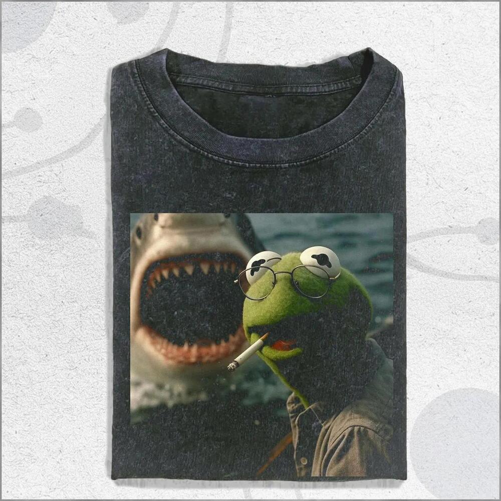 Washed Dark Humor Shirt Smoking Frog Meme Tee